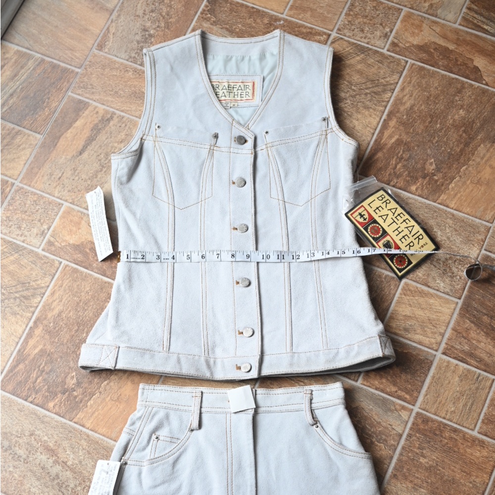 Vintage NWT Braefair Women's Sm Genuine Leather Set - Skirt & Vest White Suede - Picture 14 of 16